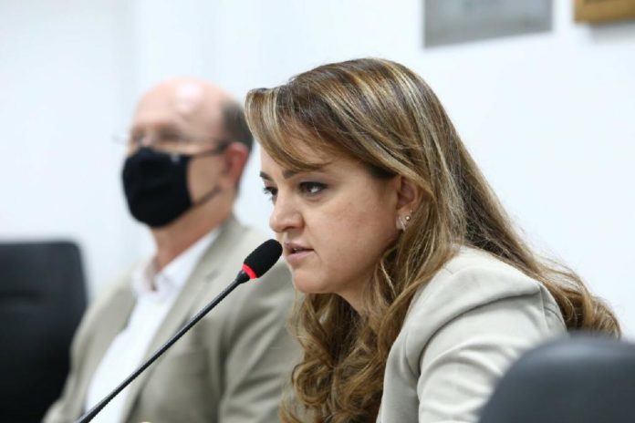 Secretaria Mauren Lazzaretti na audiência pública remota